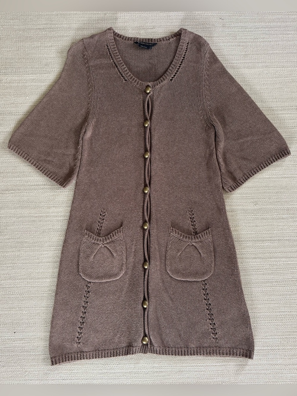 BCBGMaxAzria wool blend short sleeve button down tunic cardigan sweater women L